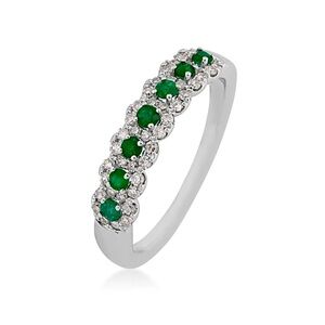 Emerald & 1/4 ct. tw. Diamond Halo Ring in 10K White Gold